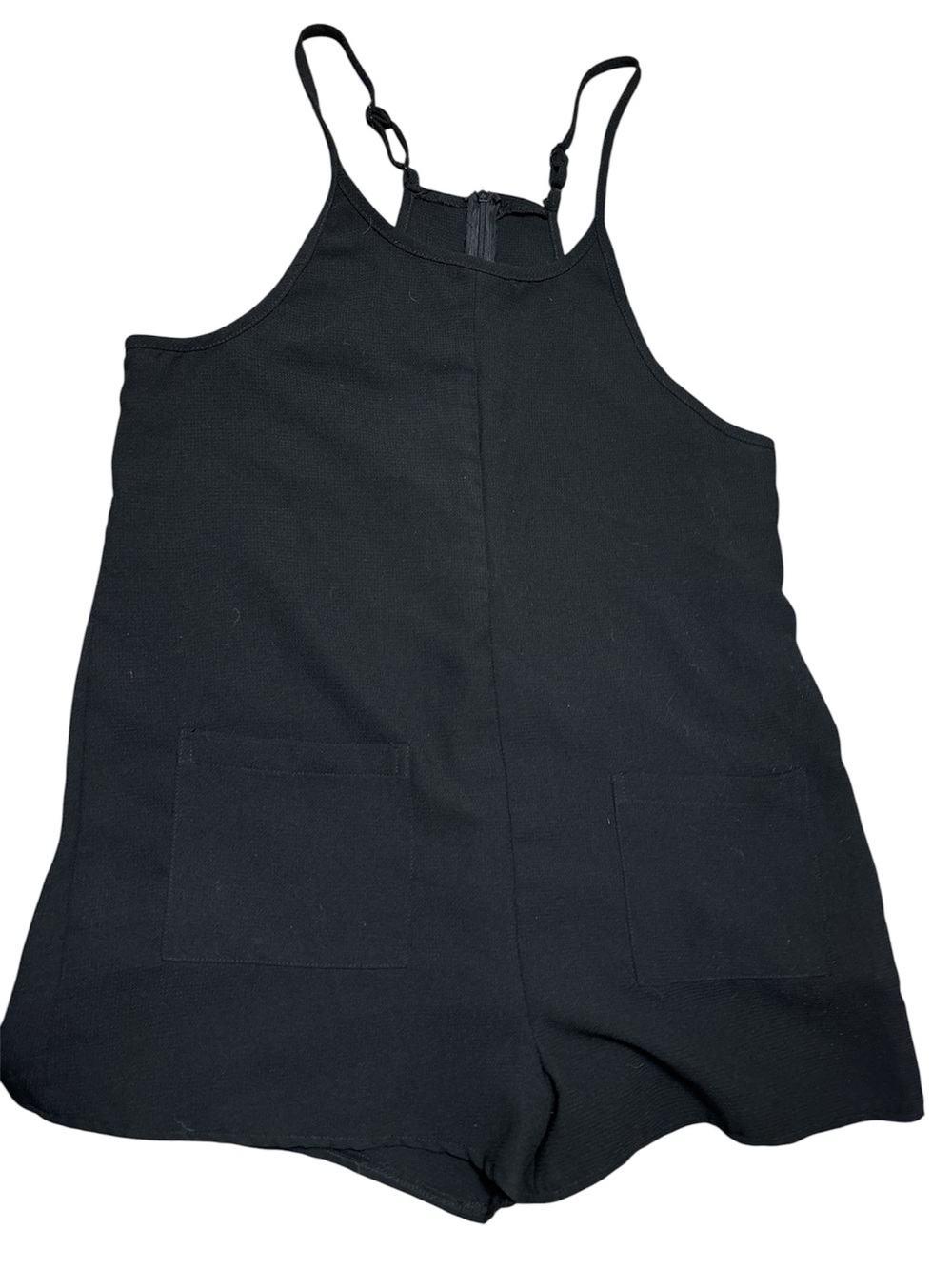 SHEIN Black Sleeveless Romper with Patch Pockets